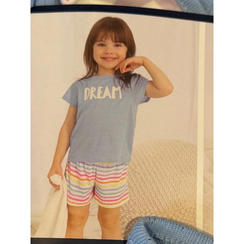 NWT Lands End Kids 4-Piece Sleep Set Light Blue Star Dream Pajamas 2T Cozy Fun